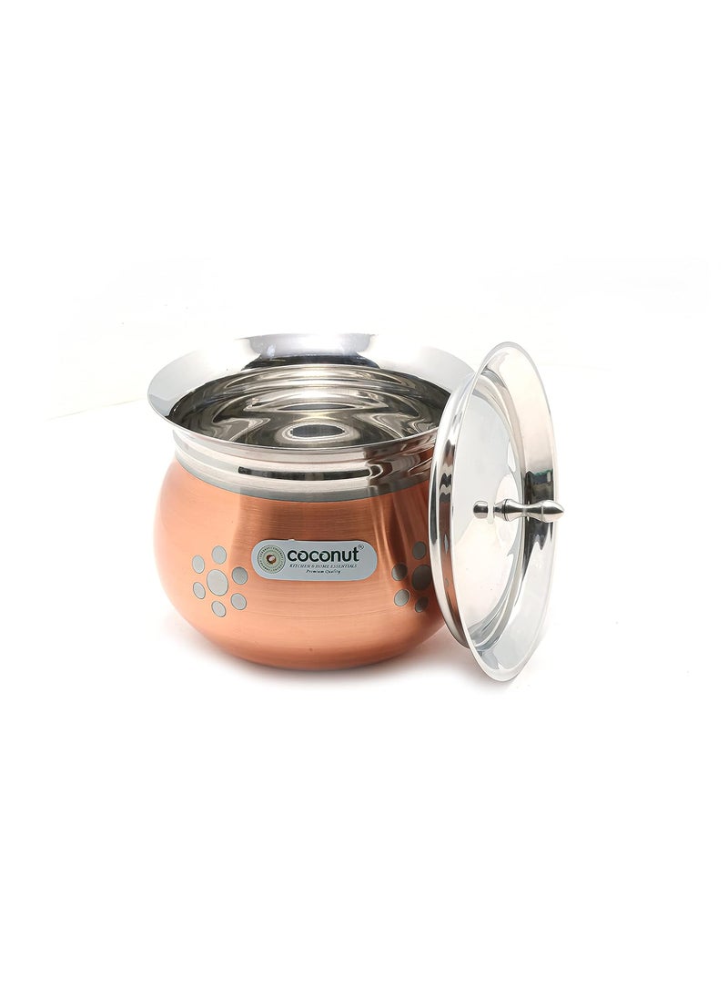 Coconut Coconut Stainless Steel - Cookware/Rex Copper Silver Flower Handi with Lid-1 Unit - Capacity - 2500 ML 