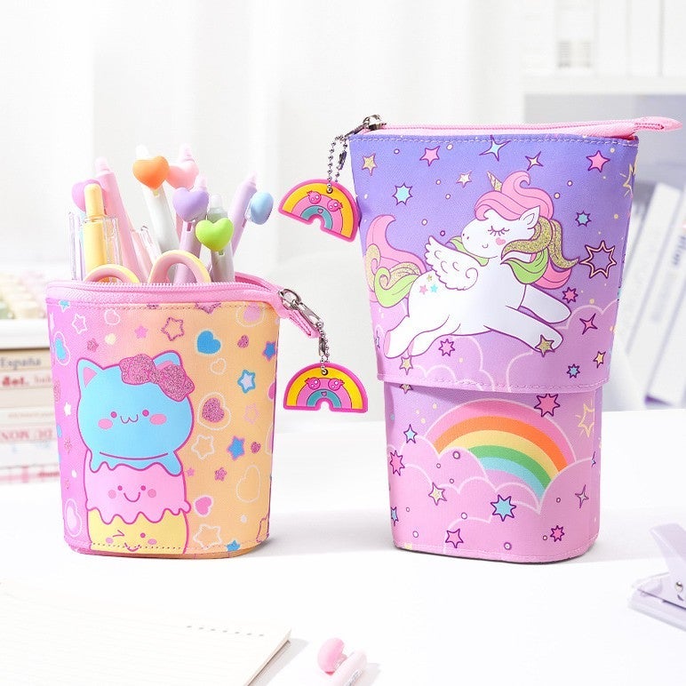 Girls Stand-Up Pencil Case Cat Design with Pen Holder 6-12 Years, Large Capacity Waterproof Lightweight Stationery  Gift - Image 5