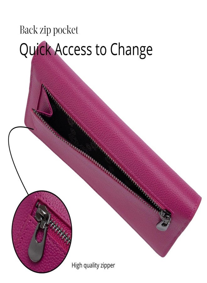 Bveyzi Ultra Slim Thin Leather RFID Blocking Credit Card Holder Bifold Clutch Wallets for Women (Hot Pink) - Image 4