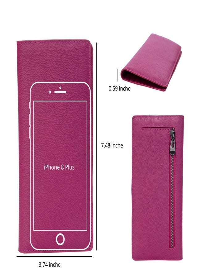 Bveyzi Ultra Slim Thin Leather RFID Blocking Credit Card Holder Bifold Clutch Wallets for Women (Hot Pink) - Image 5