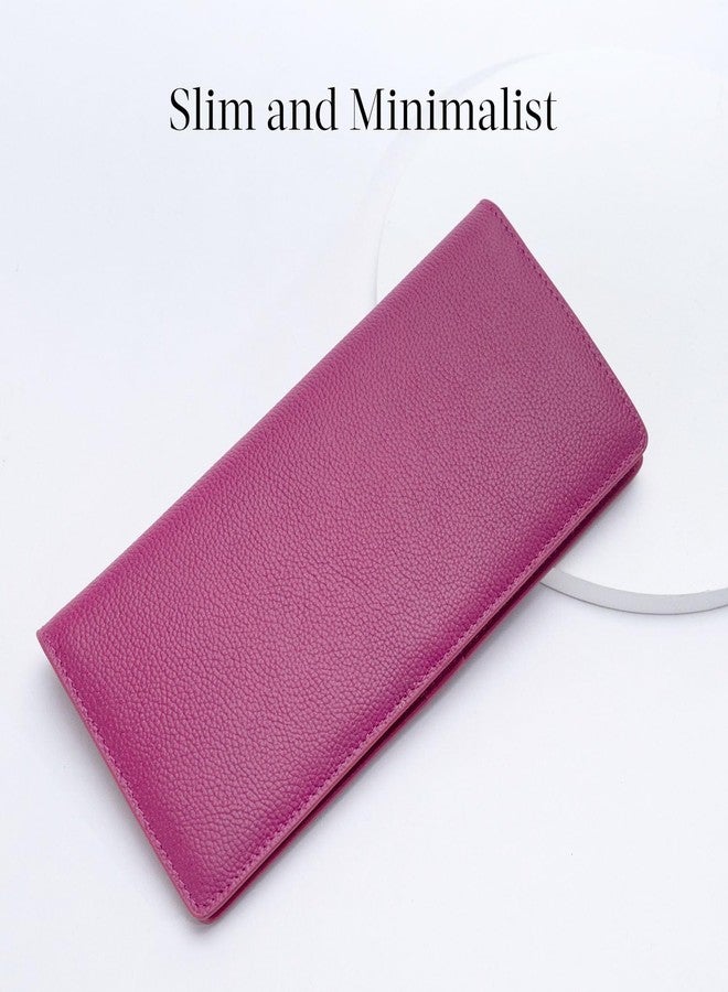 Bveyzi Ultra Slim Thin Leather RFID Blocking Credit Card Holder Bifold Clutch Wallets for Women (Hot Pink) - Image 2