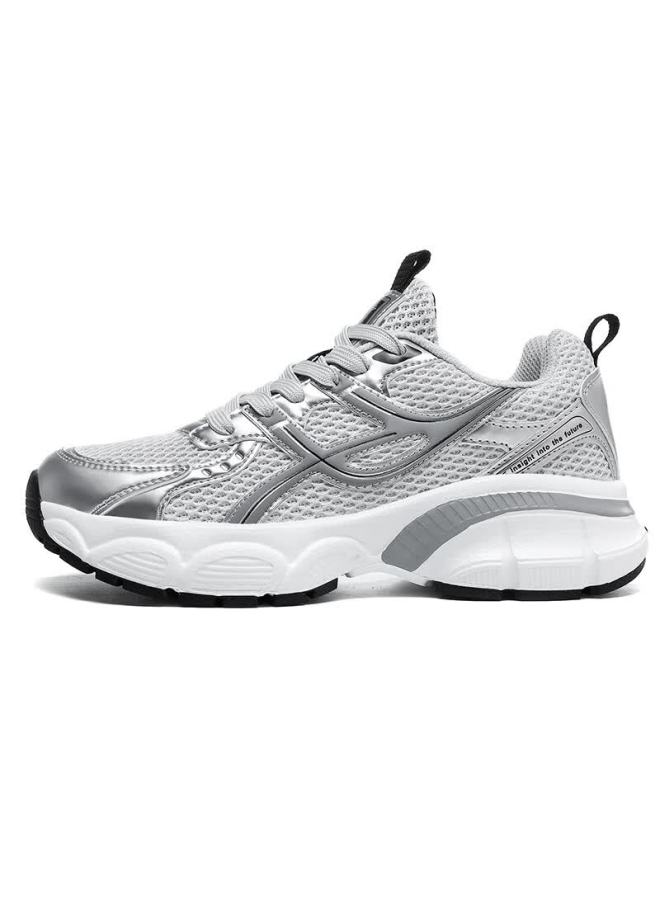 Bangte Sports Running Shoes Autumn Winter Thick Sole Height Increasing Dad Shoes Non-slip Wear-resistant Casual 3186-3183 White Gray Size 36 - Image 2