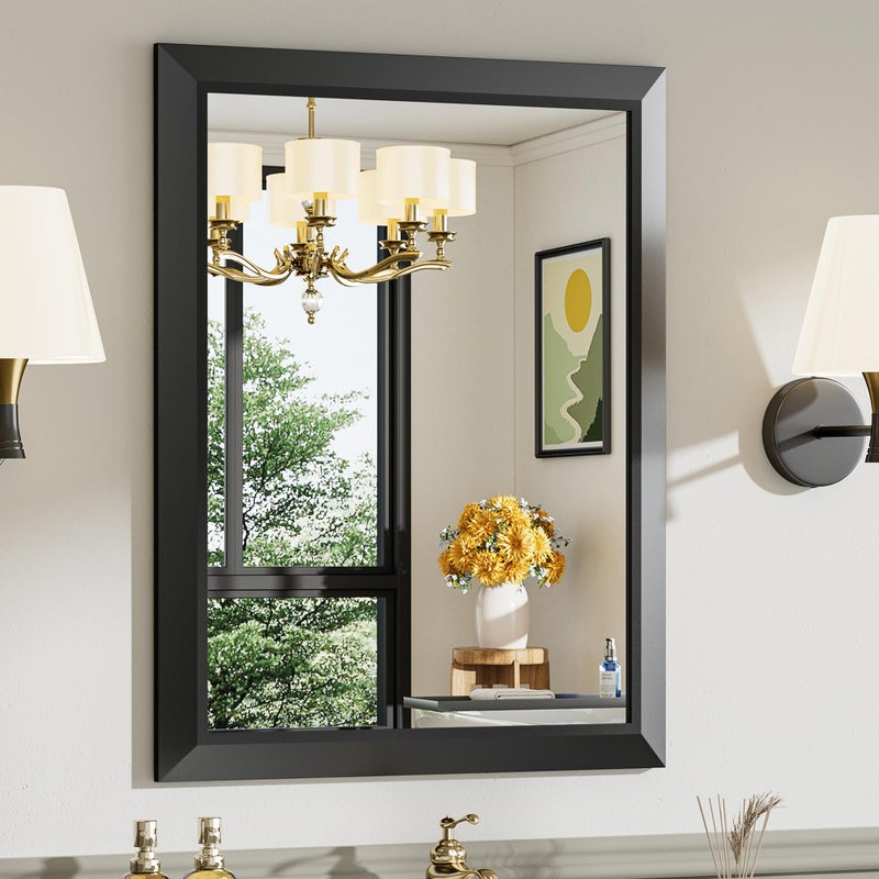 Briivue 24x30 Inch Black Bathroom Mirror for Wall, Thick Metal Framed Rectangle Mirrors for Over Sink, Bedroom, Living Room, Entryway, Anti-Rust, HD Tempered Glass - Image 1