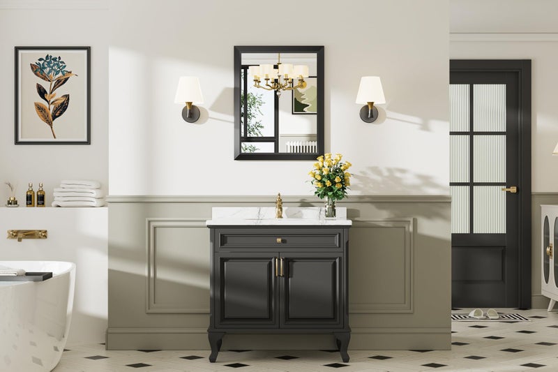 Briivue 24x30 Inch Black Bathroom Mirror for Wall, Thick Metal Framed Rectangle Mirrors for Over Sink, Bedroom, Living Room, Entryway, Anti-Rust, HD Tempered Glass - Image 3