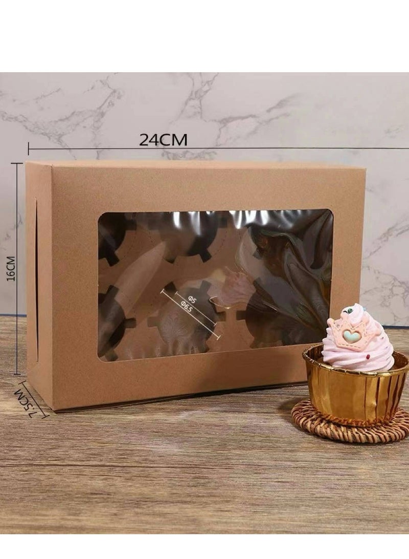 Brown 12-Piece 6-Cavities Kraft Paper Cupcake Box With Transparent Mini Window  - Image 1
