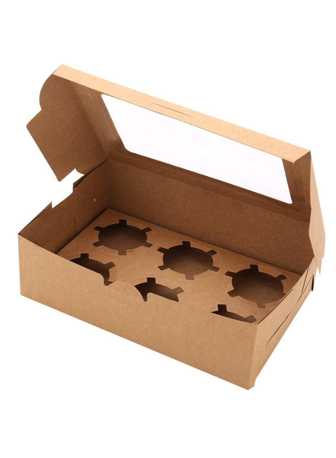 (Y Friday)Brown 12 Pieces 6-Holes Kraft Paper Cupcake Box With Transparent Mini Window - Image 5