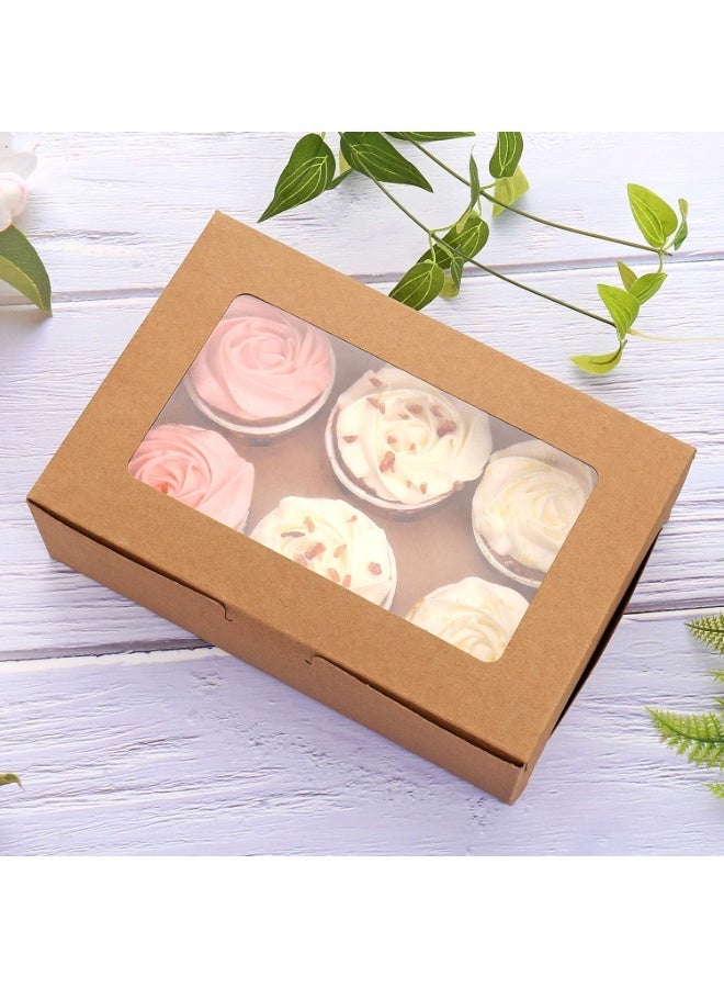 (Y Friday)Brown 12 Pieces 6-Holes Kraft Paper Cupcake Box With Transparent Mini Window - Image 3