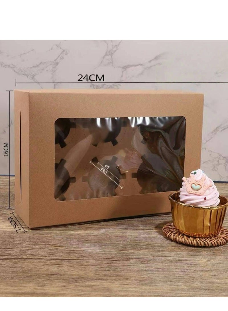 (Y Friday)Brown 12 Pieces 6-Holes Kraft Paper Cupcake Box With Transparent Mini Window - Image 2