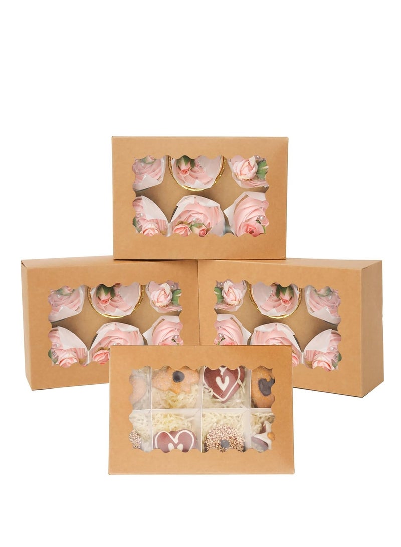 (Y Friday)Brown 12 Pieces 6-Holes Kraft Paper Cupcake Box With Transparent Mini Window - Image 1