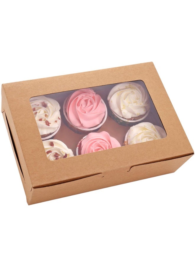 (Y Friday)Brown 12 Pieces 6-Holes Kraft Paper Cupcake Box With Transparent Mini Window - Image 4