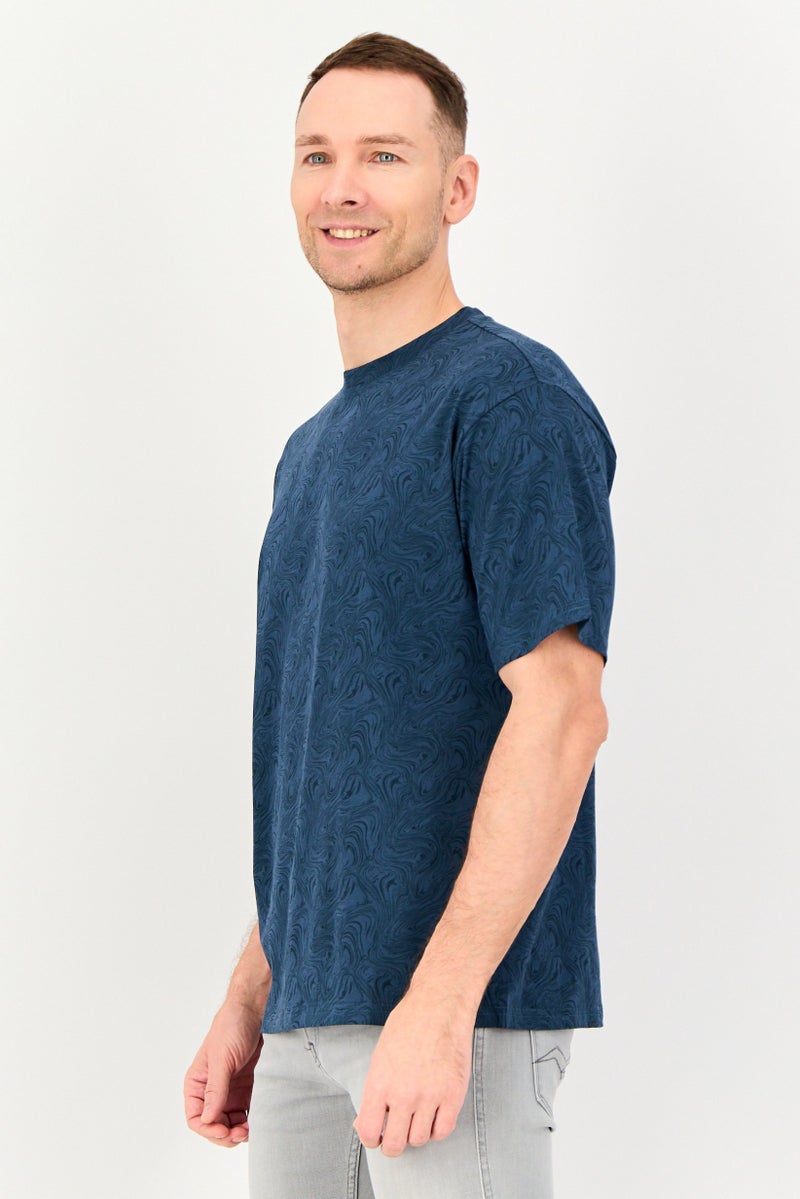 Core Elements Men Crew Neck Textured Short Sleeve T-Shirt, Navy - Image 3