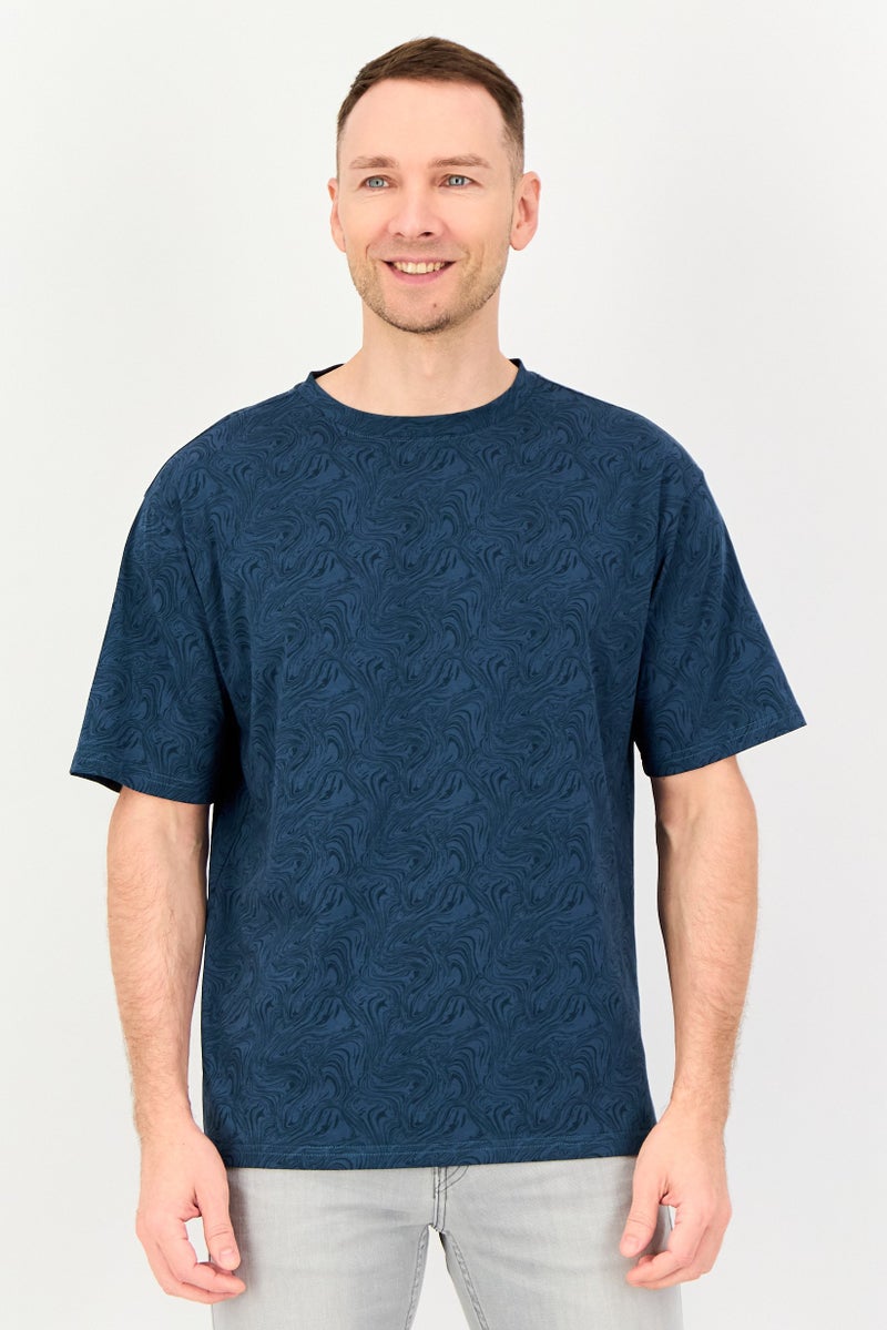 Core Elements Men Crew Neck Textured Short Sleeve T-Shirt, Navy - Image 1