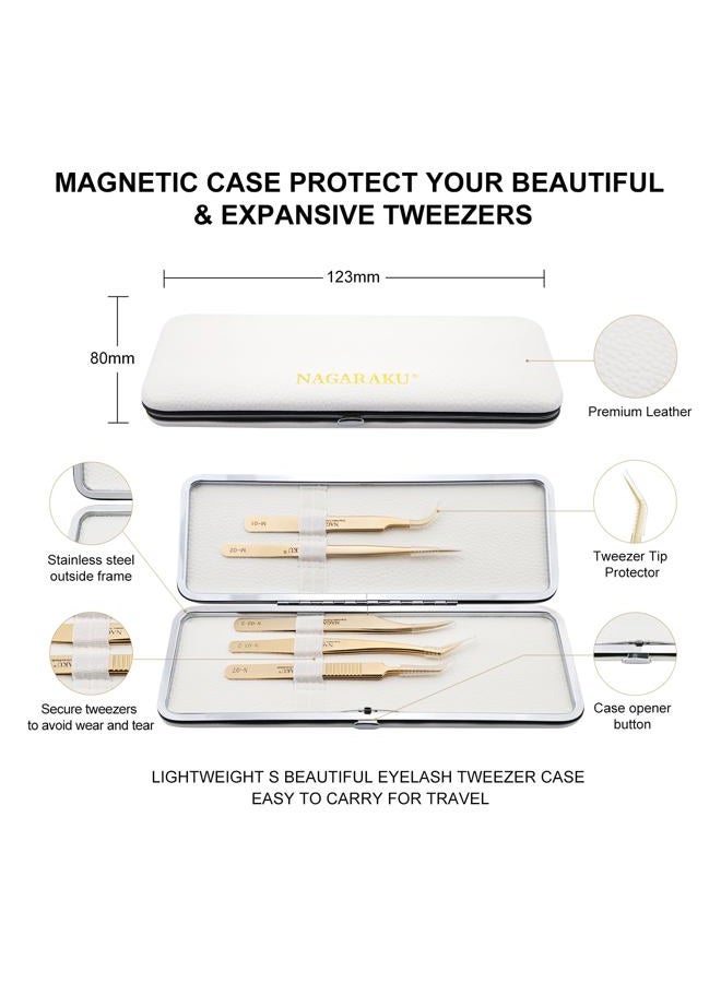 NAGARAKU 5 PCS Tweezers for Eyelash Extensions Straight and Curved Precision Professional Volume Easy Fanning lash Precise Point with Storage Case Bag - Image 4