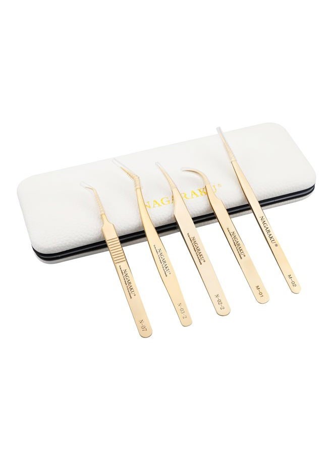 NAGARAKU 5 PCS Tweezers for Eyelash Extensions Straight and Curved Precision Professional Volume Easy Fanning lash Precise Point with Storage Case Bag - Image 1