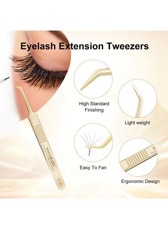 NAGARAKU 5 PCS Tweezers for Eyelash Extensions Straight and Curved Precision Professional Volume Easy Fanning lash Precise Point with Storage Case Bag - Image 3