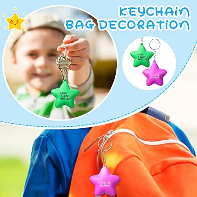 Zomiboo 40 Pcs Motivational Stress Balls Bulk Keychain Foam Star with Relief Quotes Employee Appreciation Gift for Relieve Anger - Image 5