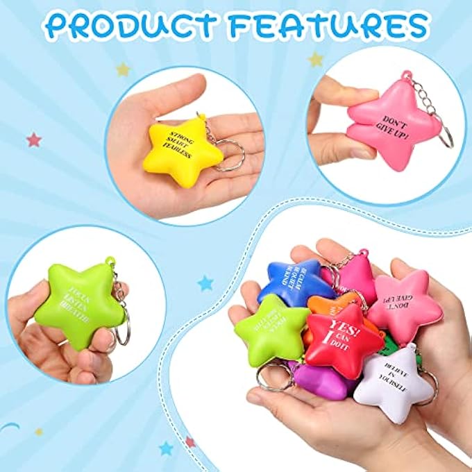 Zomiboo 40 Pcs Motivational Stress Balls Bulk Keychain Foam Star with Relief Quotes Employee Appreciation Gift for Relieve Anger - Image 3