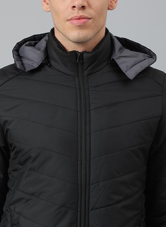 Dennis Lingo Black Regular Fit Men's Hooded Solid Polyester Jacket with Zipper Closure  - Image 5