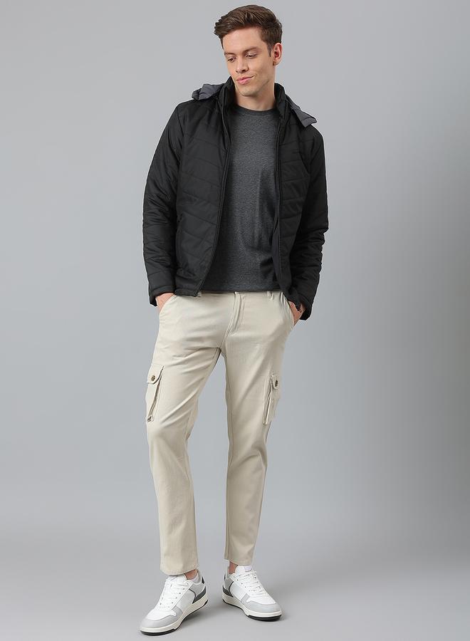 Dennis Lingo Black Regular Fit Men's Hooded Solid Polyester Jacket with Zipper Closure  - Image 1