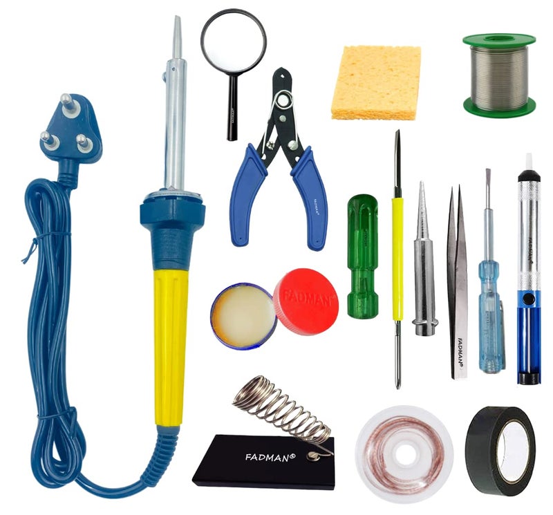 Fadman Corded Electric Soldering Iron A-3 60 W|Best Bundle Kit|Solder Wire|Flux|Stand|Wick|Screwdriver|Bit|Tweezer|Cutter|Sponge|Tape|Tester|Pump|Magnifying|Soldering Iron Kit - Image 2