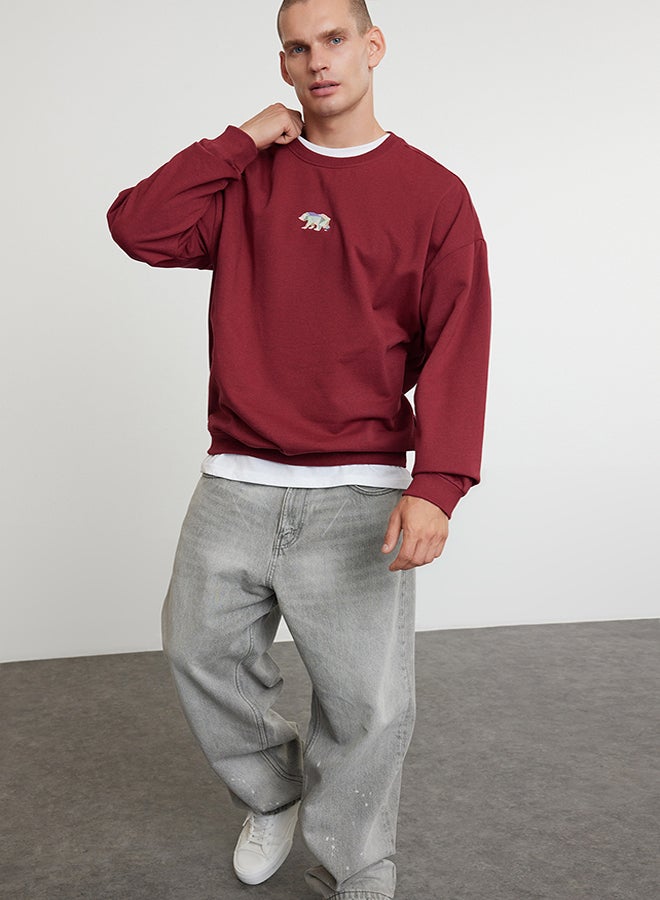 trendyol Claret Red Crew Neck Long Sleeve Sweatshirt TMNAW23SW00191 - Image 1