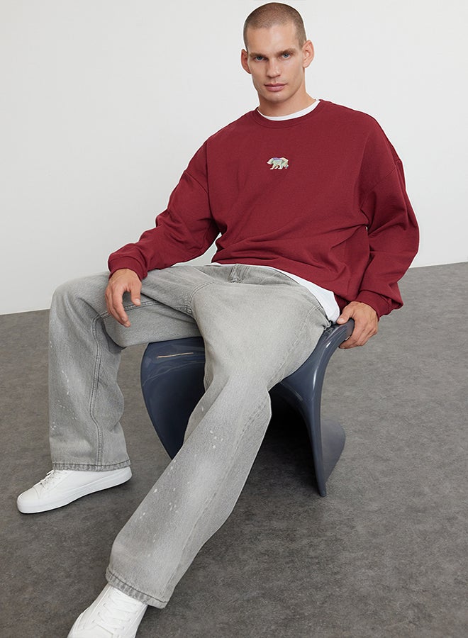 trendyol Claret Red Crew Neck Long Sleeve Sweatshirt TMNAW23SW00191 - Image 2