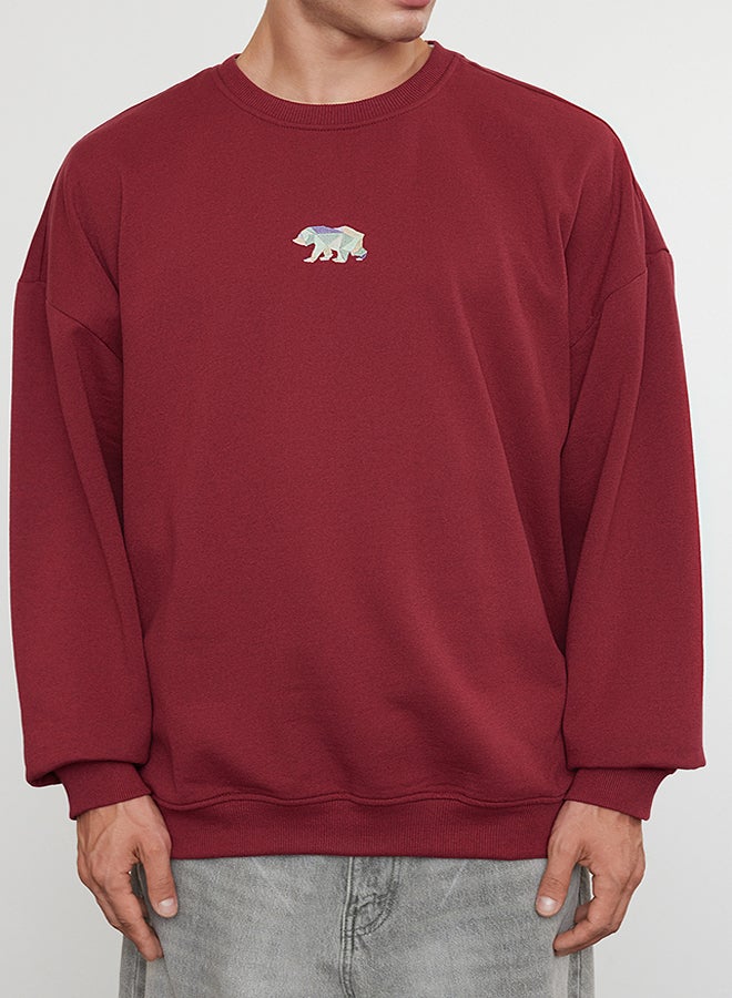 trendyol Claret Red Crew Neck Long Sleeve Sweatshirt TMNAW23SW00191 - Image 3