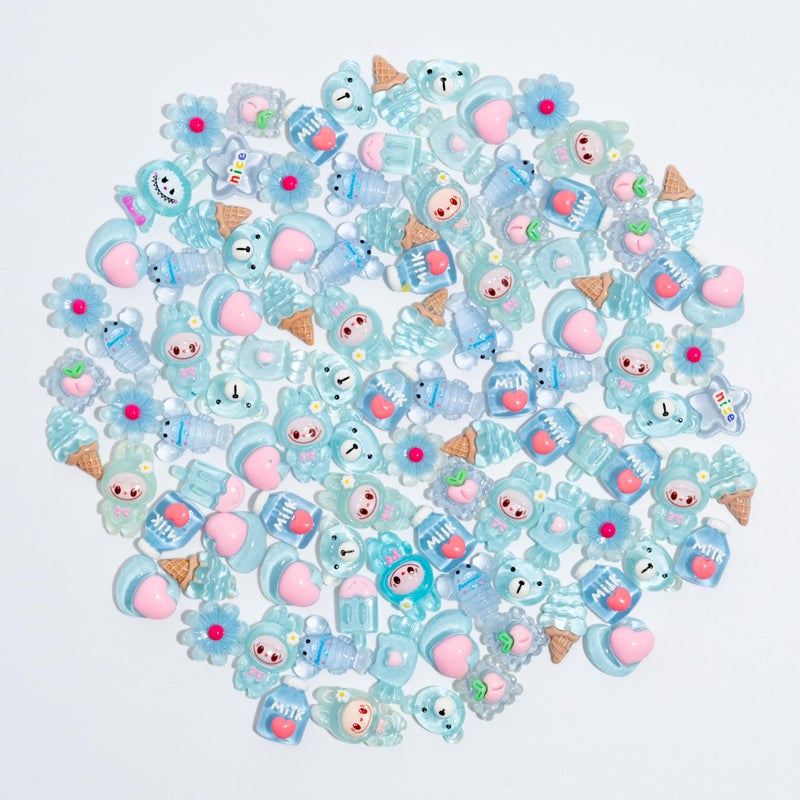 Decoden Charms 100PCS Mixed Kawaii Flatback Resin Charms for Crafts, Cabochon for DIY Projects, Slime Charm, Resin Art, Scrapbooking, Phone Case & Accessories (Blue) - Image 2