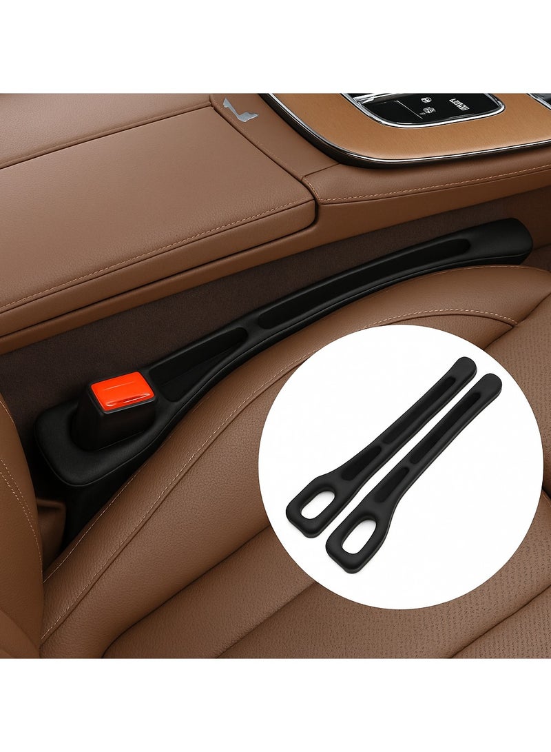 ف.ا.م.س منظم فجوة مقعد السيارة – صندوق تخزين مطاطي ناعم عالمي – يمنع سقوط الأغراض ويحفظ الهاتف والبطاقات – تركيب سهل – طقم من قطعتين - Image 1