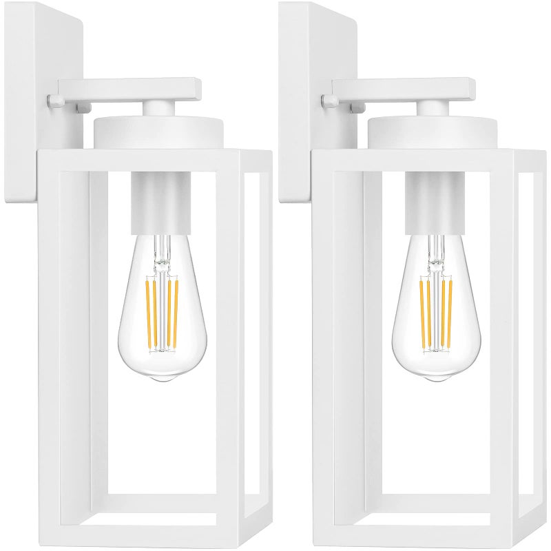BesLowe Outdoor Wall Light Fixtures, Exterior Waterproof Wall Lanterns, Porch Sconces Lighting with E26 Sockets, Modern White Outside Lights for House Patio Front Door Entryway, 2-Pack - Image 1