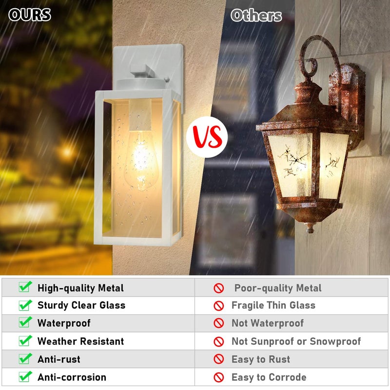 BesLowe Outdoor Wall Light Fixtures, Exterior Waterproof Wall Lanterns, Porch Sconces Lighting with E26 Sockets, Modern White Outside Lights for House Patio Front Door Entryway, 2-Pack - Image 4