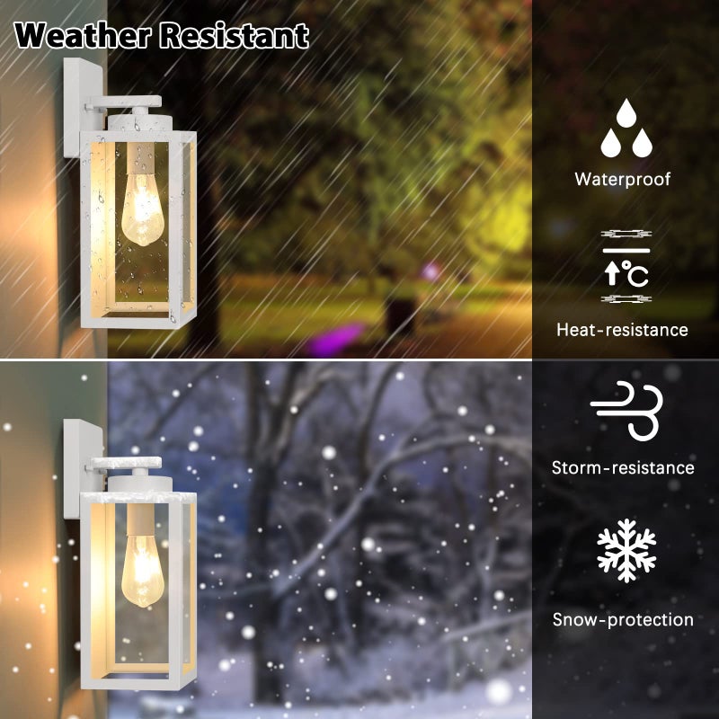 BesLowe Outdoor Wall Light Fixtures, Exterior Waterproof Wall Lanterns, Porch Sconces Lighting with E26 Sockets, Modern White Outside Lights for House Patio Front Door Entryway, 2-Pack - Image 2