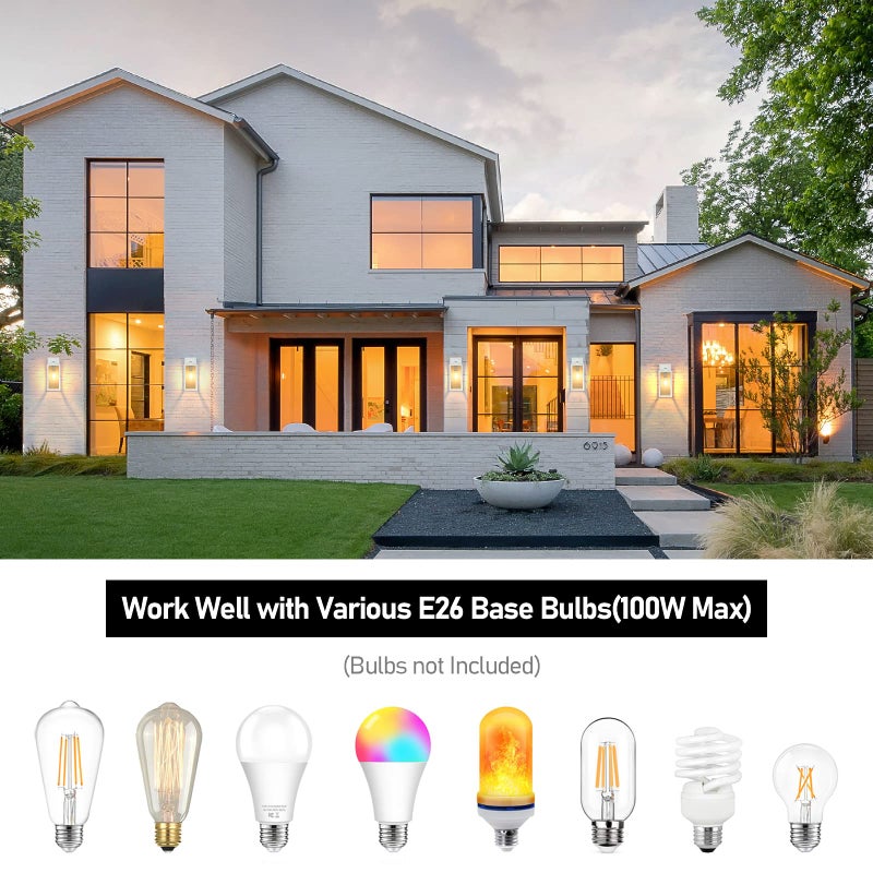 BesLowe Outdoor Wall Light Fixtures, Exterior Waterproof Wall Lanterns, Porch Sconces Lighting with E26 Sockets, Modern White Outside Lights for House Patio Front Door Entryway, 2-Pack - Image 3