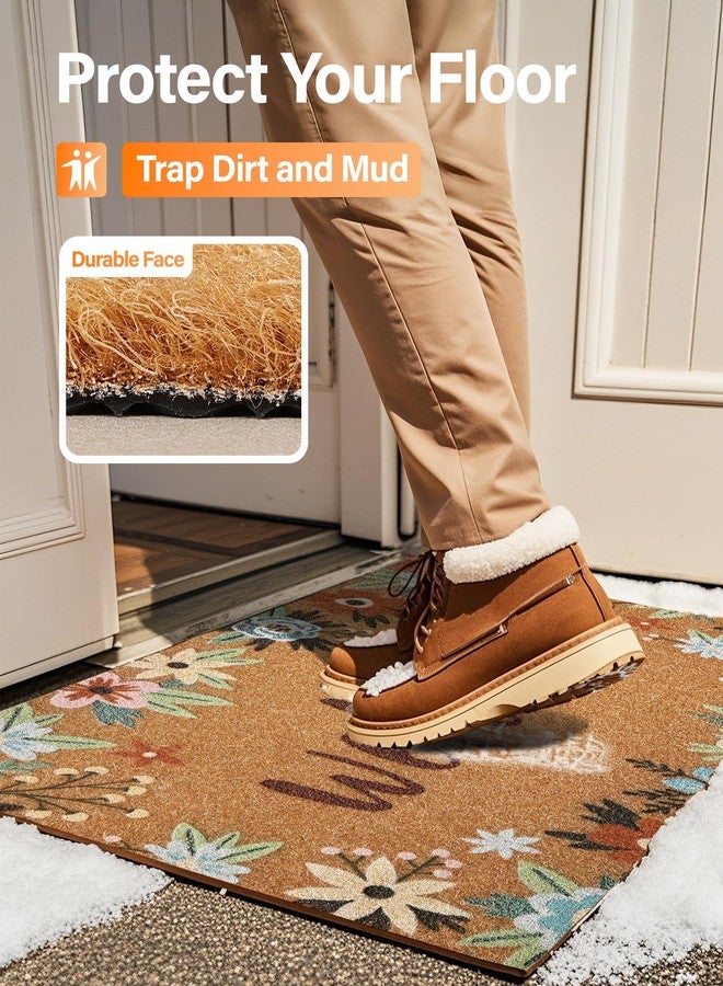 SAKSUN Door Mat Welcome Outdoor Mat: Artificial Coir Doormat for Outdoor Outside Indoor Entrance - Front Door Mats Non-Slip Backing Washable Fall Mat for Home Porch Entry (Floral Welcome Matt, 17"x 30") - Image 3