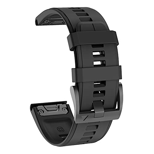 OVERSTEP Compatible with Garmin Fenix 5 Watch Band 22mm Soft Silicone Bands for Fenix 6/Fenix 7/Fenix 5 Plus/Fenix 6 Pro/Forerunner 935/Forerunner 945/Approach S60/Quatix 5 Smartwatch (Black) - Image 2