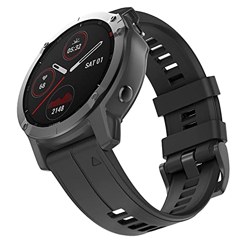 OVERSTEP Compatible with Garmin Fenix 5 Watch Band 22mm Soft Silicone Bands for Fenix 6/Fenix 7/Fenix 5 Plus/Fenix 6 Pro/Forerunner 935/Forerunner 945/Approach S60/Quatix 5 Smartwatch (Black) - Image 1