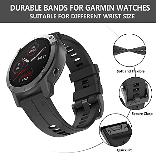OVERSTEP Compatible with Garmin Fenix 5 Watch Band 22mm Soft Silicone Bands for Fenix 6/Fenix 7/Fenix 5 Plus/Fenix 6 Pro/Forerunner 935/Forerunner 945/Approach S60/Quatix 5 Smartwatch (Black) - Image 4