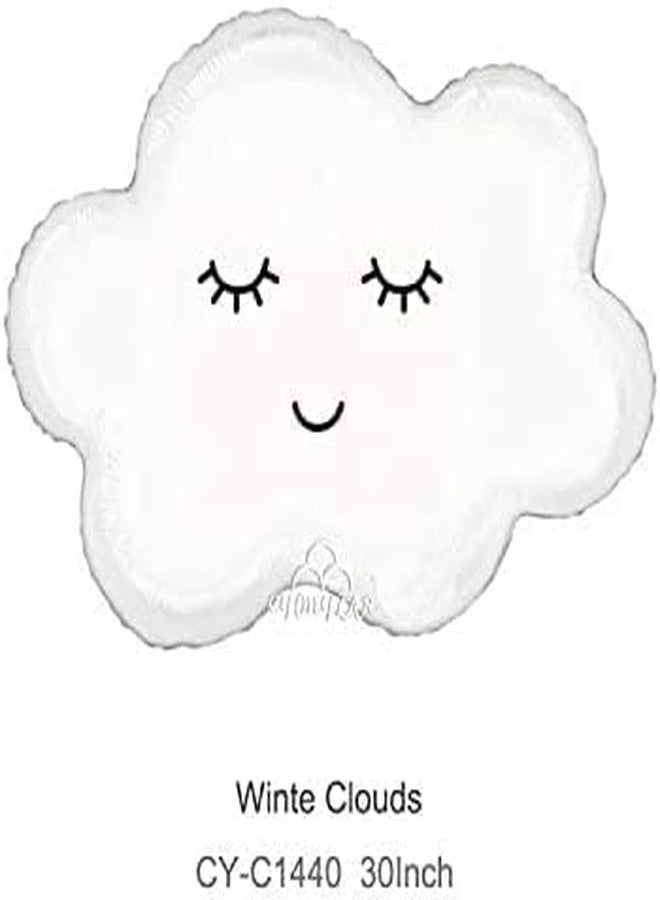 Selibration 30 Inch Cute Sleepy Face Cloud Shape Foil Balloon (White) For Summer Camp Party, Kids Birthday, Home, Baby Shower, Seasonal Themed Decoration, Party & Event Supplies (Pack Of 1pcs) - Image 2
