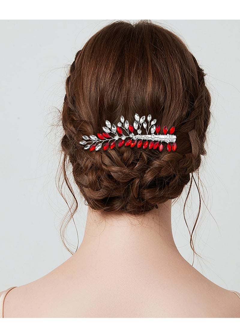 Excefore 2 Pack Bridal Crystal Hair Clips, Rhinestone Leaf Hair Pins, Red Wedding Accessories, Suitable for Women Girls Party Prom - Image 4