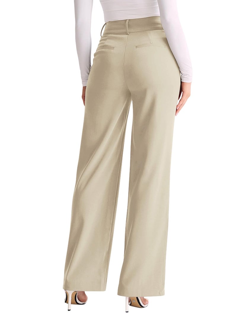 NIMIN Trousers Pants for Women Wide Leg Dressy Work Pants High Waisted Business Casual Outfits 2025 Summer Fashion Office Formal Slacks with Pockets Apricot - Image 2