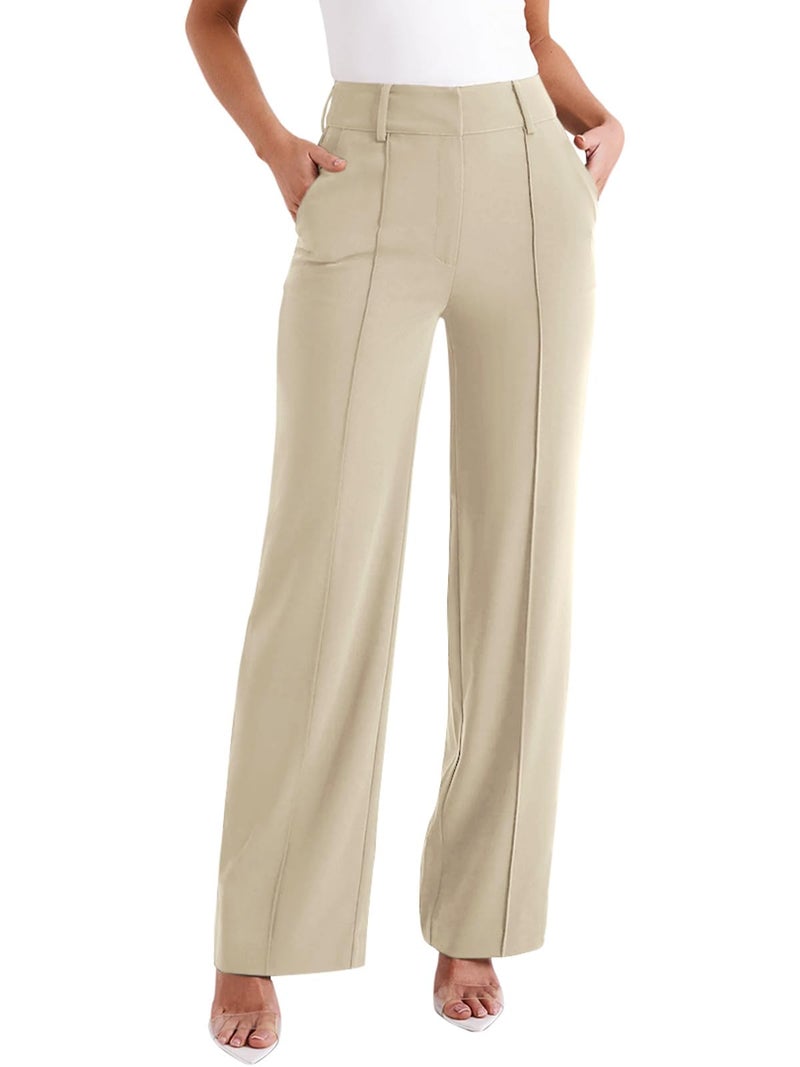 NIMIN Trousers Pants for Women Wide Leg Dressy Work Pants High Waisted Business Casual Outfits 2025 Summer Fashion Office Formal Slacks with Pockets Apricot - Image 1