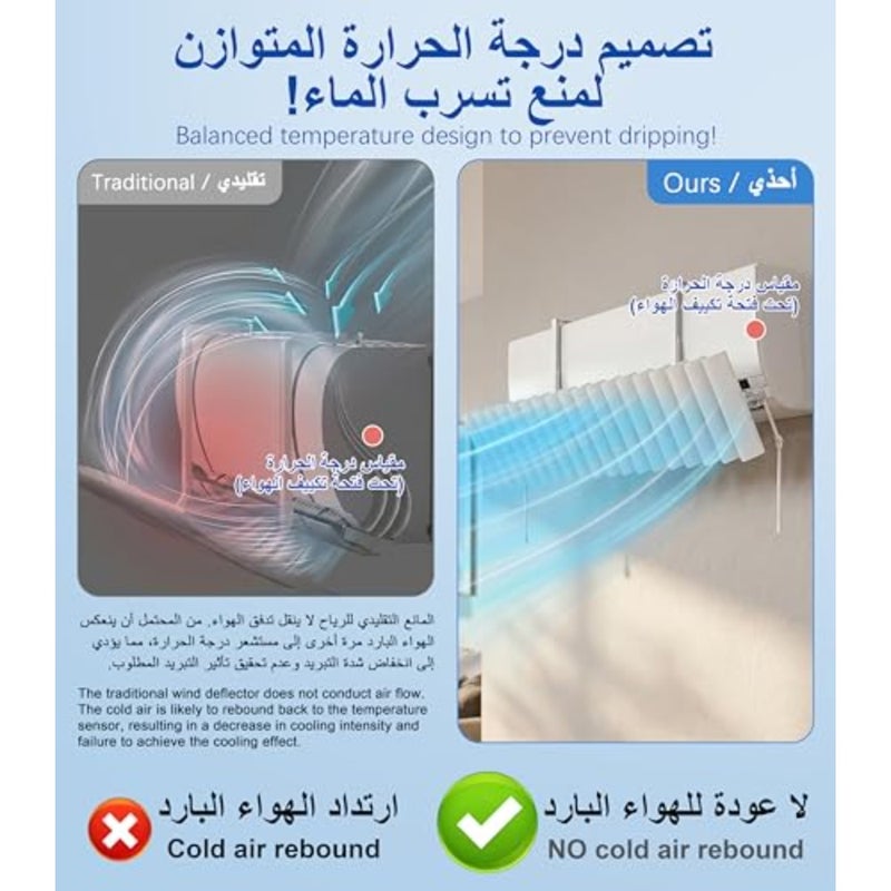 عاكس مكيف الهواء المنفصل ذو اللوفر، درع رياح مكيف الهواء، عاكس تدفق هواء التيار المتردد، بدون تكثيف، عاكس مضاد للنفخ المباشر للتثبيت على الحائط بدون ثقب - Image 4