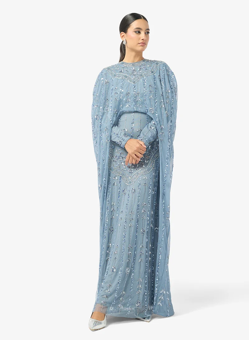 Embellished Cape Style Maxi Dress