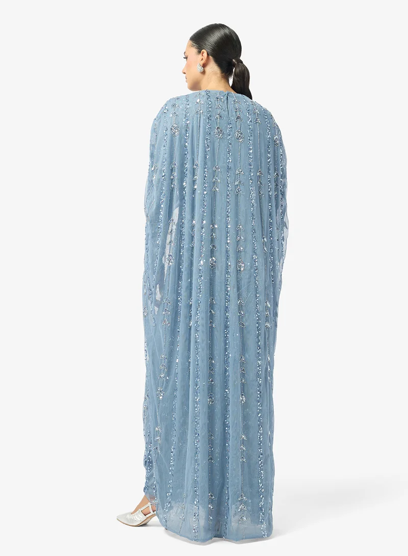 MARYISA Embellished Cape Style Maxi Dress