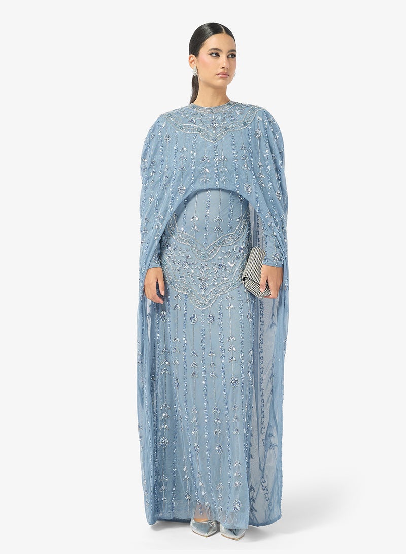 MARYISA Embellished Cape Style Maxi Dress - Image 4