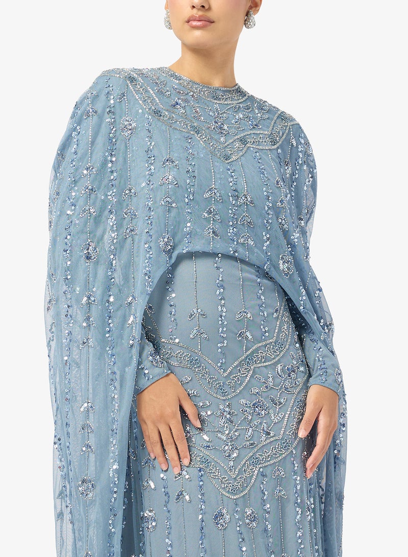 MARYISA Embellished Cape Style Maxi Dress - Image 3