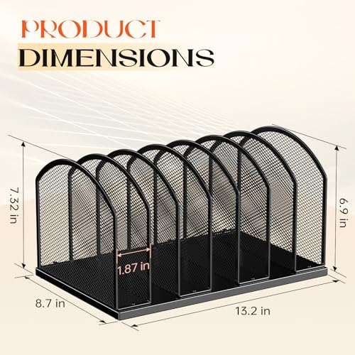 Gawerk 7-Section Metal Upright File Sorter Organizer，Office Small Letter Sorter Desktop File Organizer Metal Mesh Iron Sole, Black - Image 2