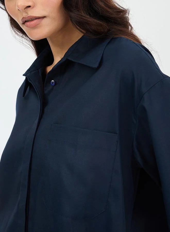 Femmella  Navy Blue Cotton Mini Shirt Dress for Women | Best Price UAE