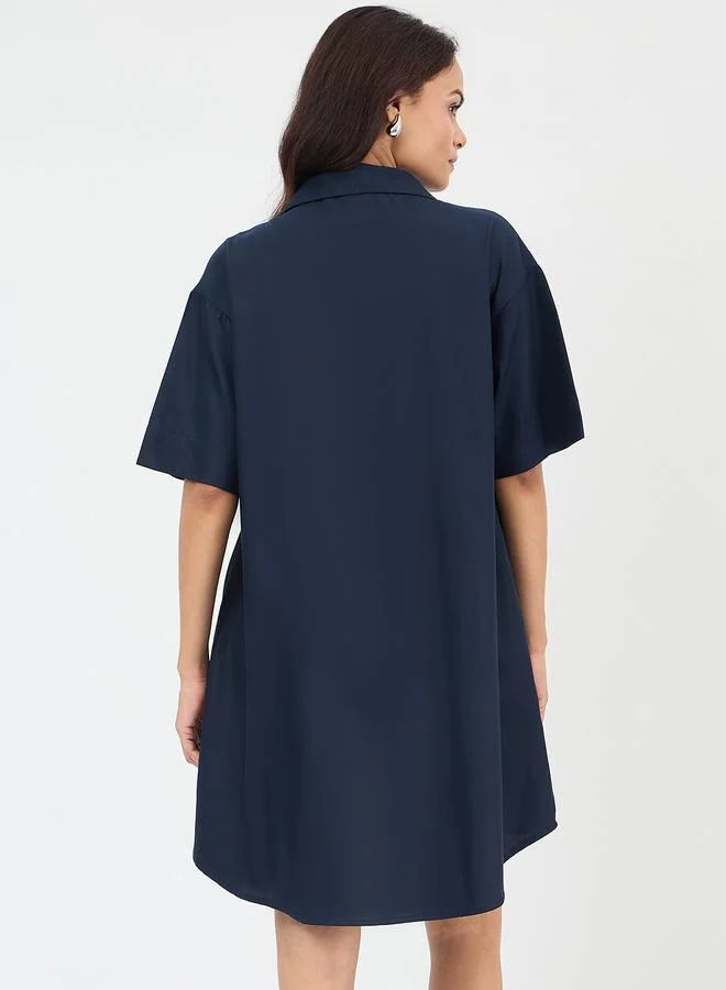 Femmella  Navy Blue Cotton Mini Shirt Dress for Women | Best Price UAE
