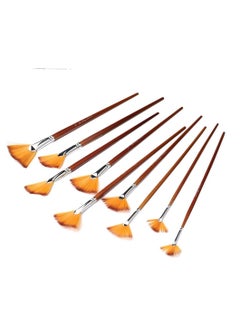 Bianyo 9 Pieces Fan Paint Brushes Set, Professional Artist Fan Brush Acrylic Paint Brushes with Nylon Hair Long Wood Handle for Acrylic Watercolor Oil Painting  - Image 1
